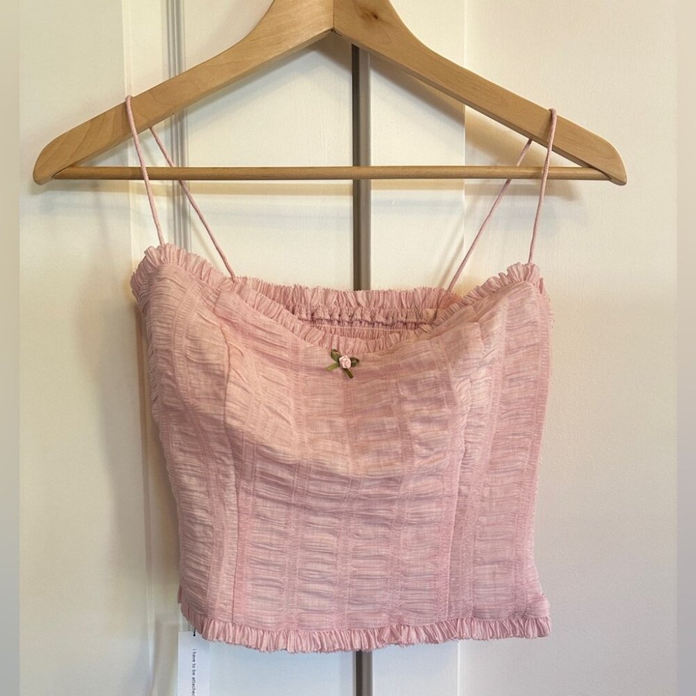 NWT Reformation Trixi Top in Baby Pink Smocking Flower Detail | size 0 - Picture 6 of 11